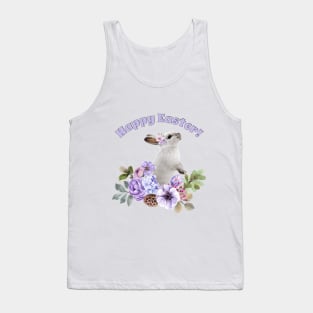 Watercolor Easter Bunny in Beautiful Flower Bed with Pastel Leaves. Tank Top